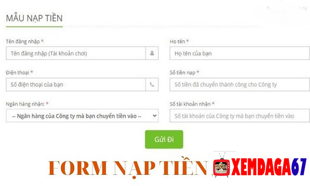 FORM NẠP TIỀN xemdaga67